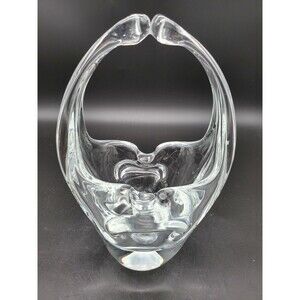 Murano Art Glass Basket Split Handled Hand Blown Clear Glass Ashtray 7.5" VTG